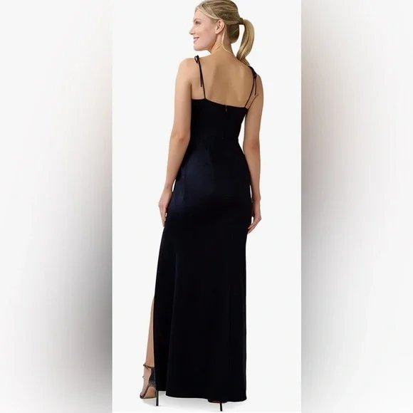 ADRIANNA PAPELL NWT SIZE 14 Dark navy SATIN CREPE LONG GOWN - Picture 5 of 10